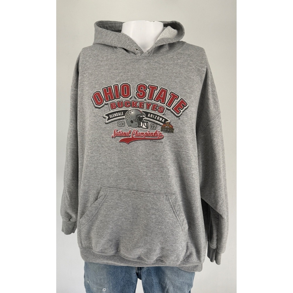 Fruit of the Loom Hoodie Mens 2XL Gray Excellent Ohio State 2007 Championship - Picture 2 of 7